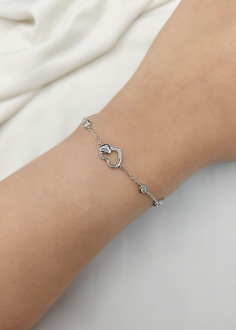 92.5 Sterling Silver Heart Shape Women Loose Bracelet