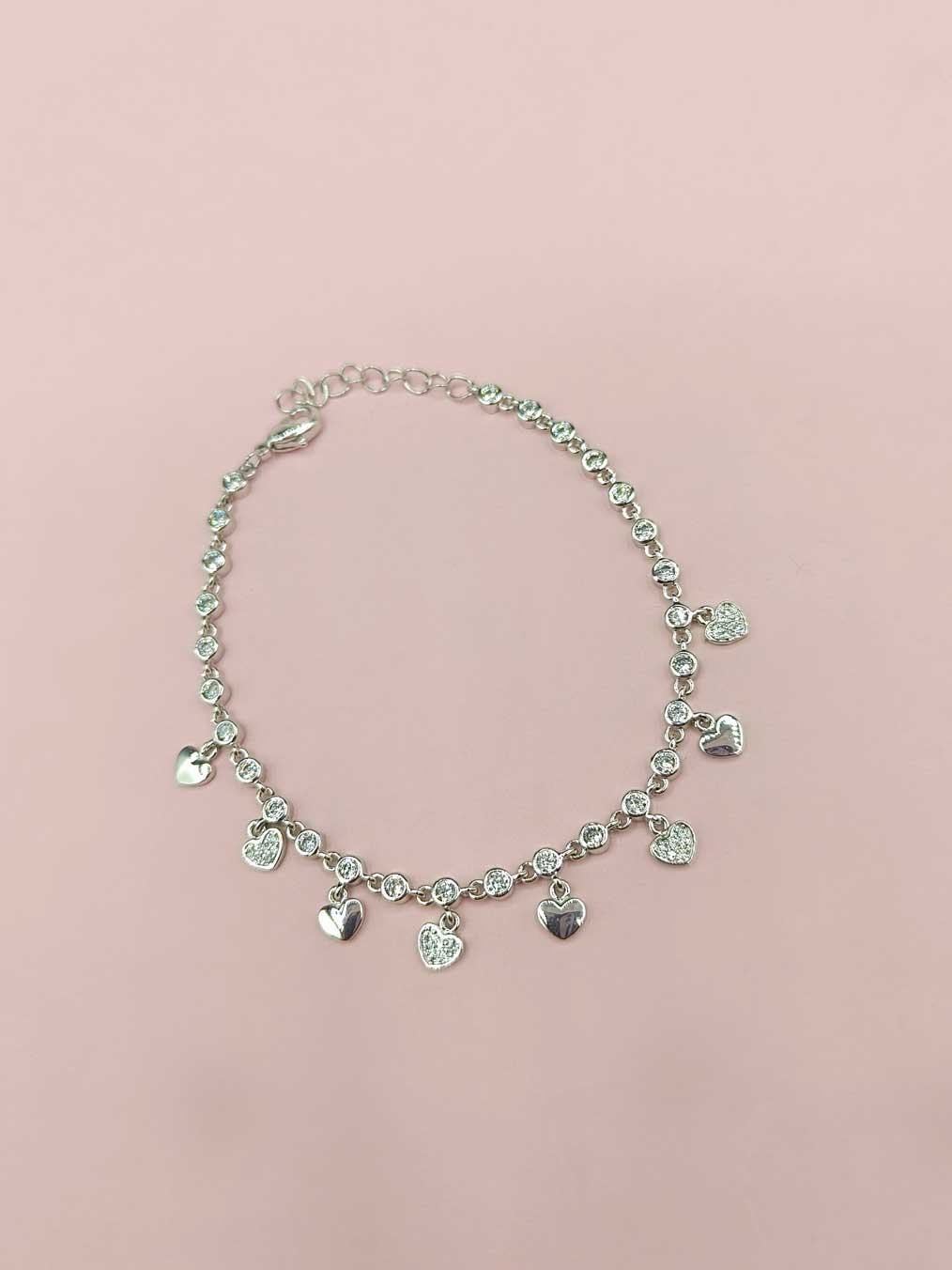 Cubic Zircon Silver Plated Delicate Heart Charms Loose Bracelet