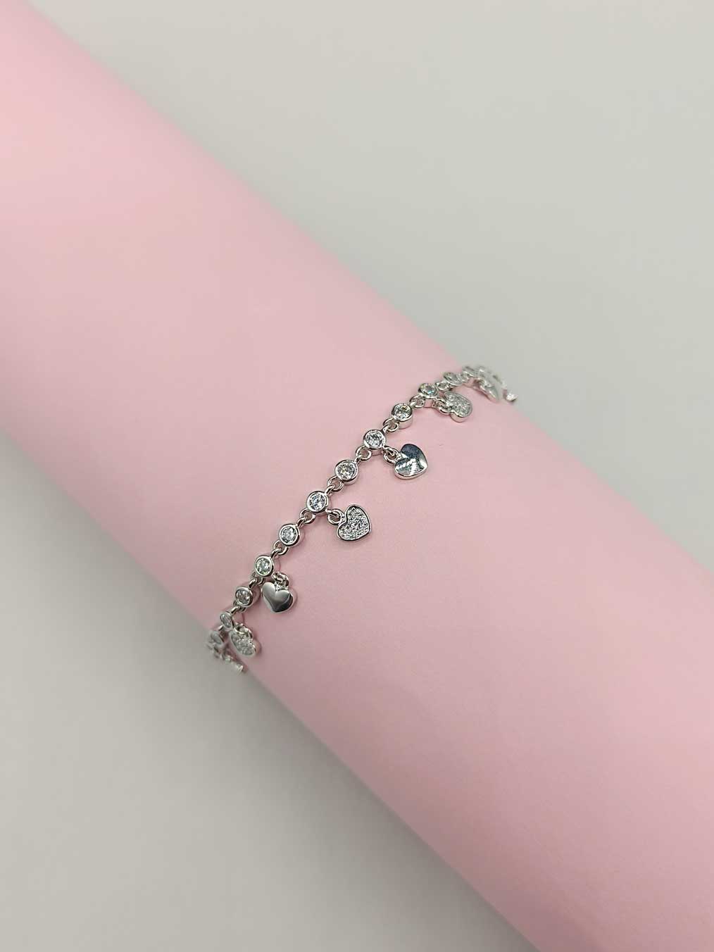 Cubic Zircon Silver Plated Delicate Heart Charms Loose Bracelet