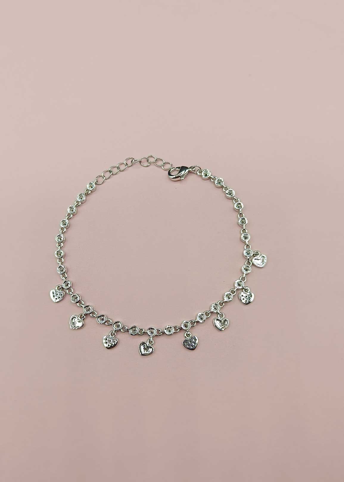 Cubic Zircon Silver Plated Delicate Heart Charms Loose Bracelet