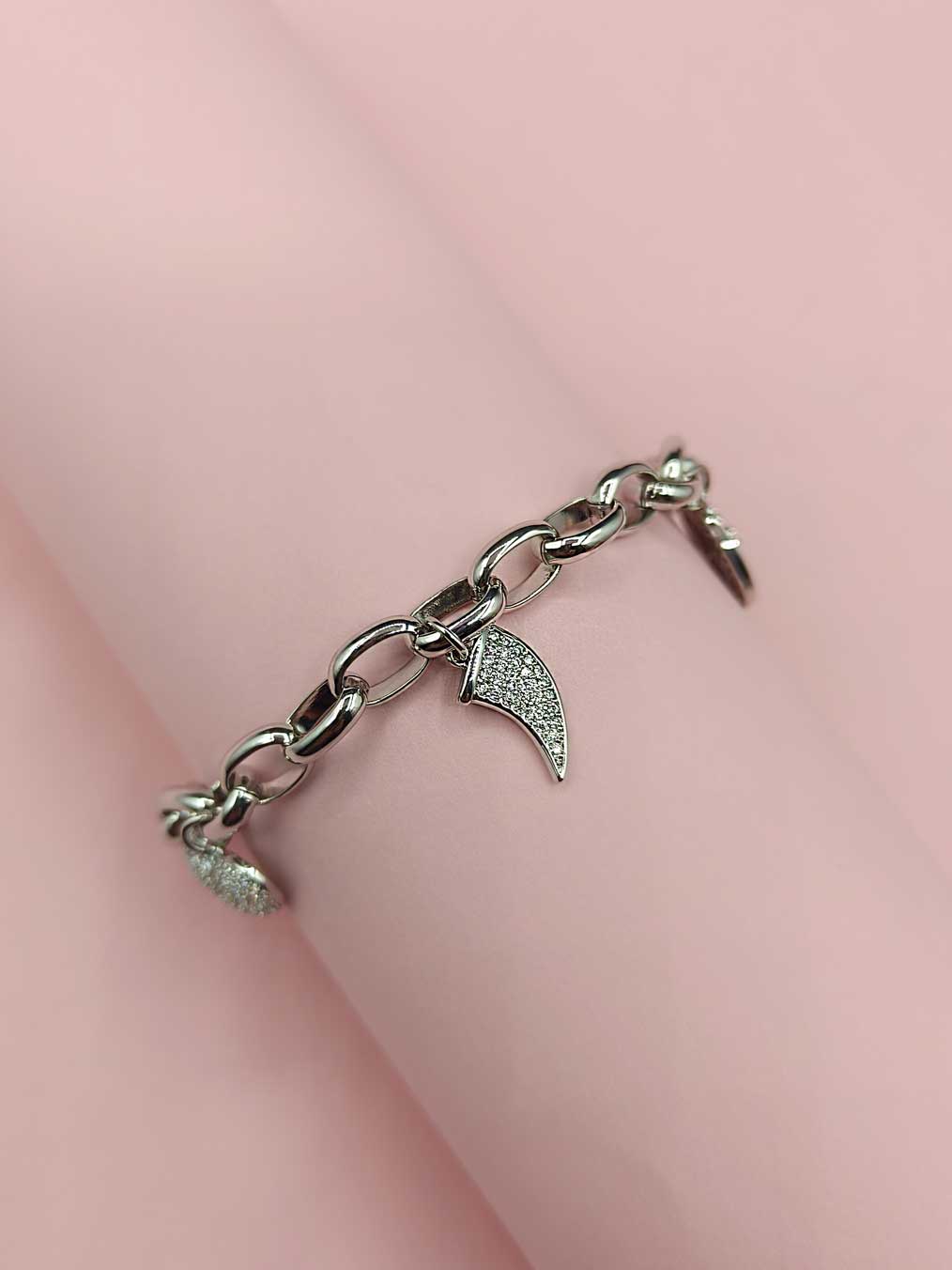 Cubic Zircon Silver Plated Hanging Charms Loose Bracelet