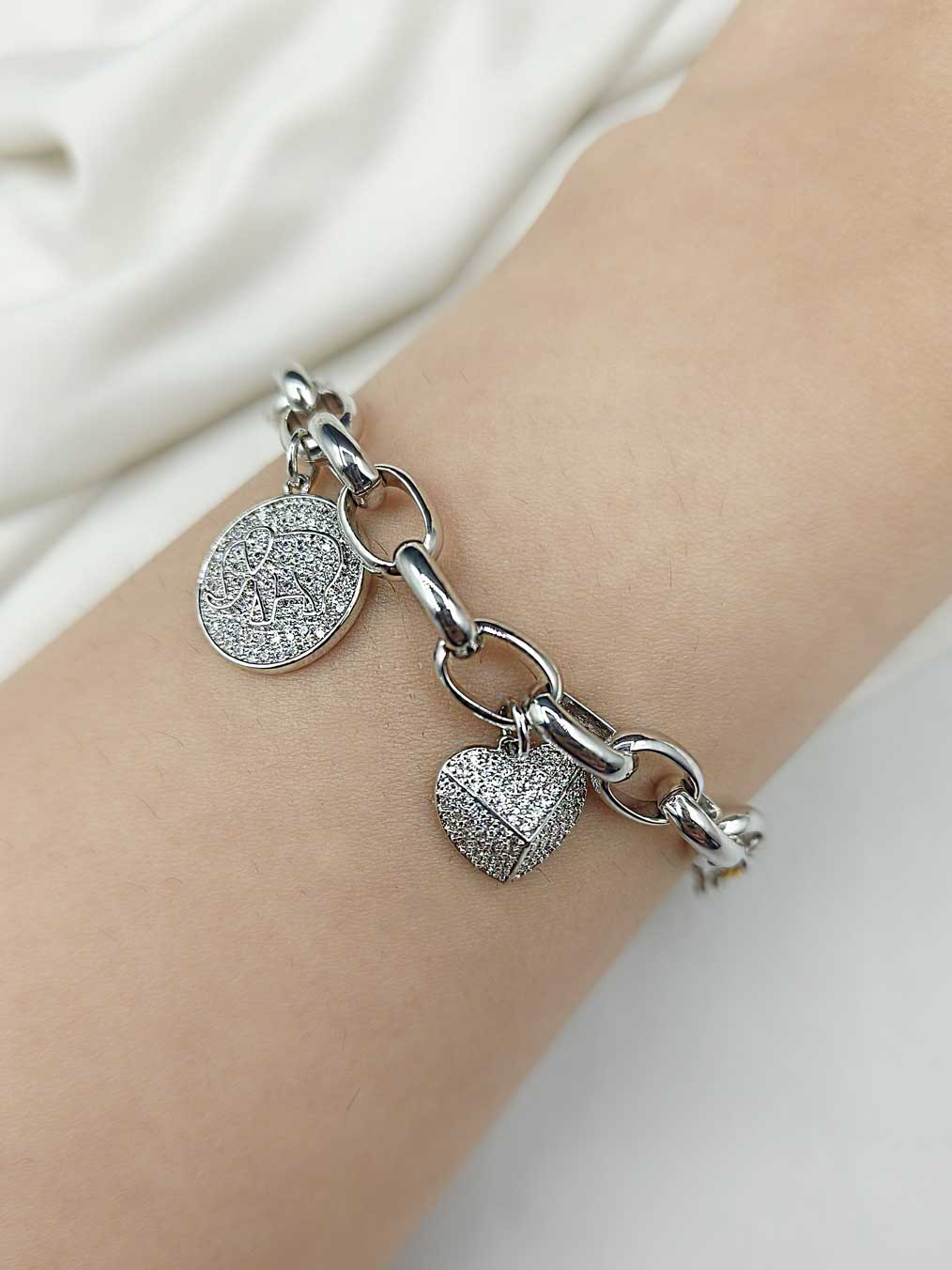 Cubic Zircon Silver Plated Hanging Charms Loose Bracelet