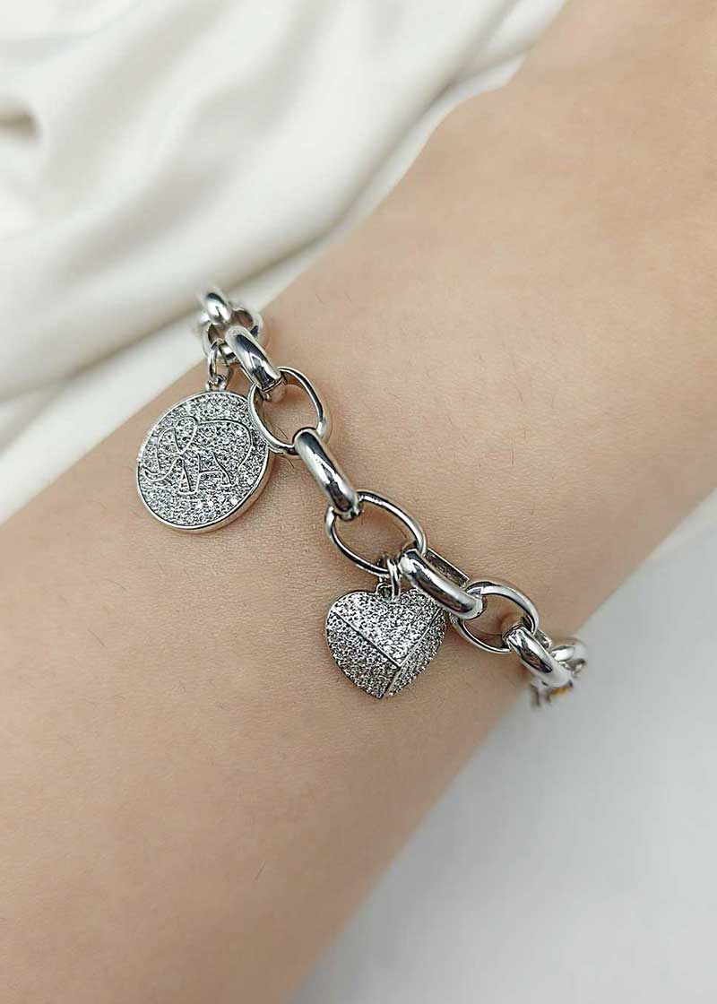 Cubic Zircon Silver Plated Hanging Charms Loose Bracelet