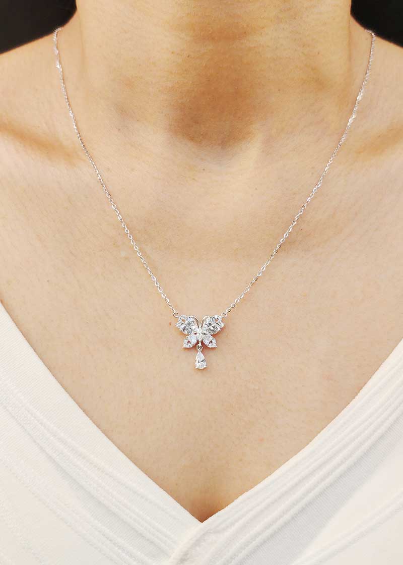 92.5 Sterling Silver Cubic Zircon Butterfly Designer Pendant Set