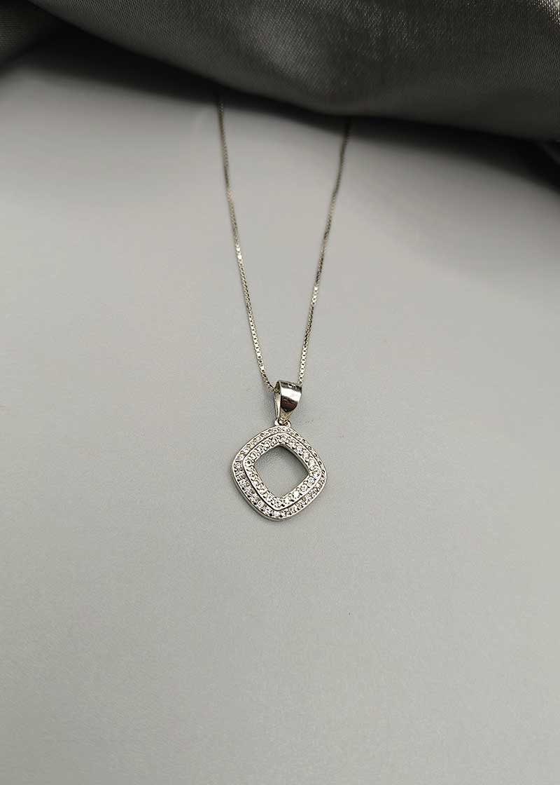 92.5 Sterling Silver Delicate Diamond Pendant Set + Chain