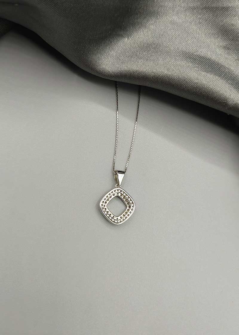 92.5 Sterling Silver Delicate Diamond Pendant Set + Chain