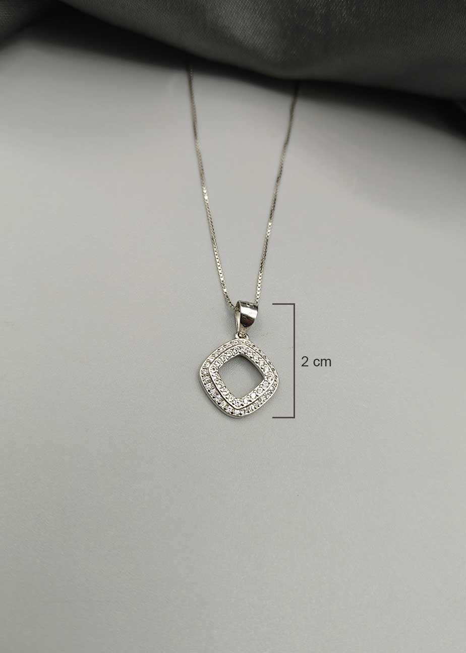 92.5 Sterling Silver Delicate Diamond Pendant Set + Chain