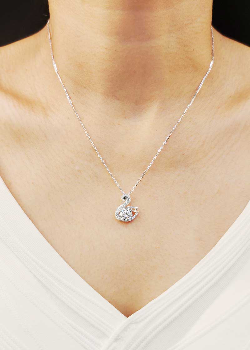 92.5 Sterling Silver Cubic Zircon Swan Design Pendant Set