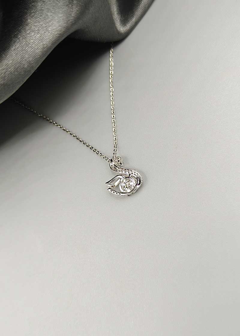 92.5 Sterling Silver Cubic Zircon Swan Design Pendant Set