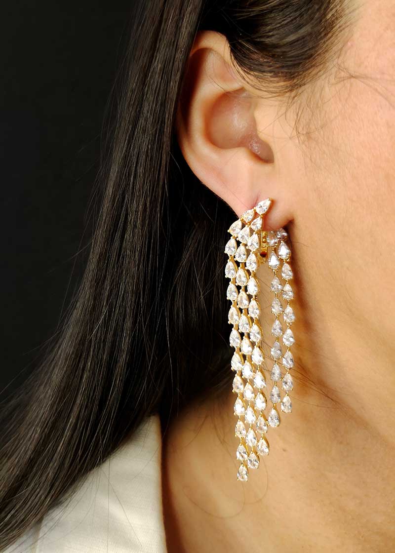 Cubic Zircon Bali Style Long Earring