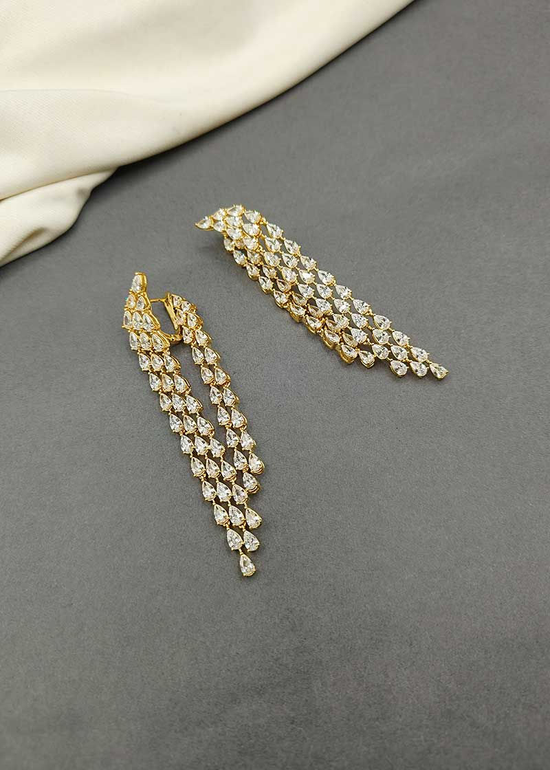 Cubic Zircon Bali Style Long Earring