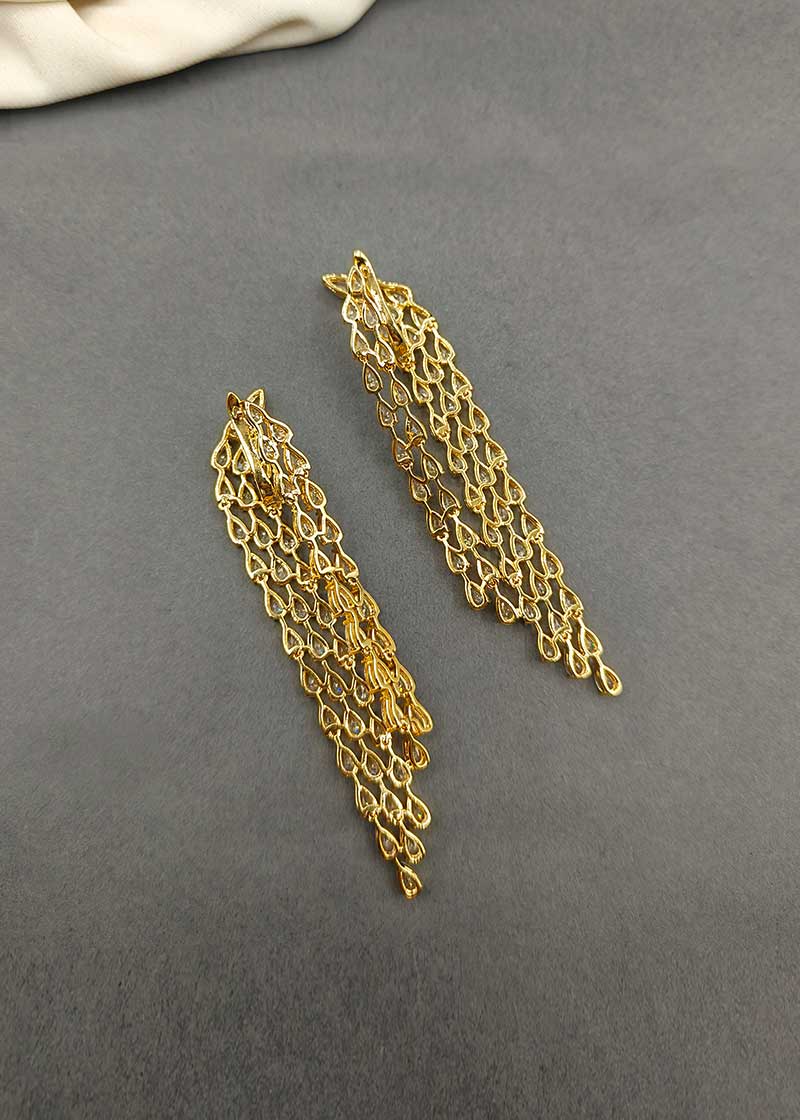 Cubic Zircon Bali Style Long Earring