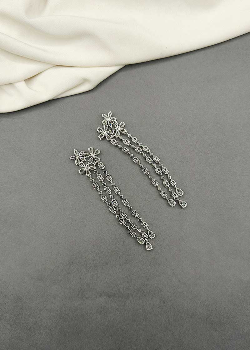 Cubic Zircon Floral Designer Long Dangler Earring