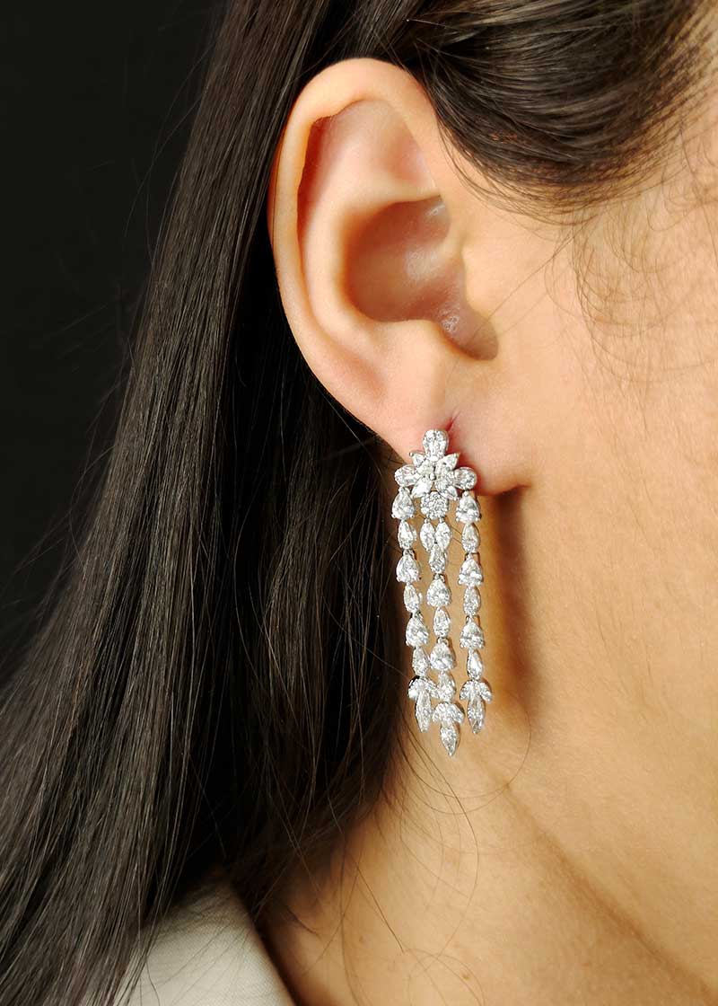 Cubic Zircon With Marquise Diamond Long Earring