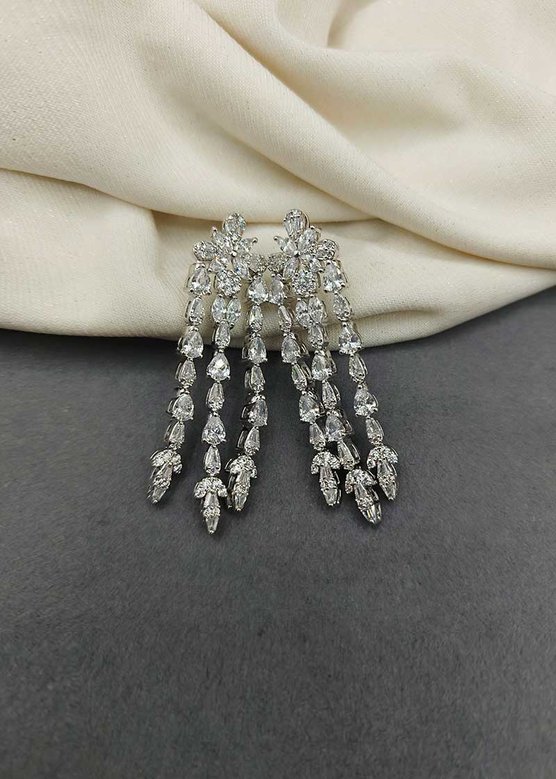 Cubic Zircon With Marquise Diamond Long Earring