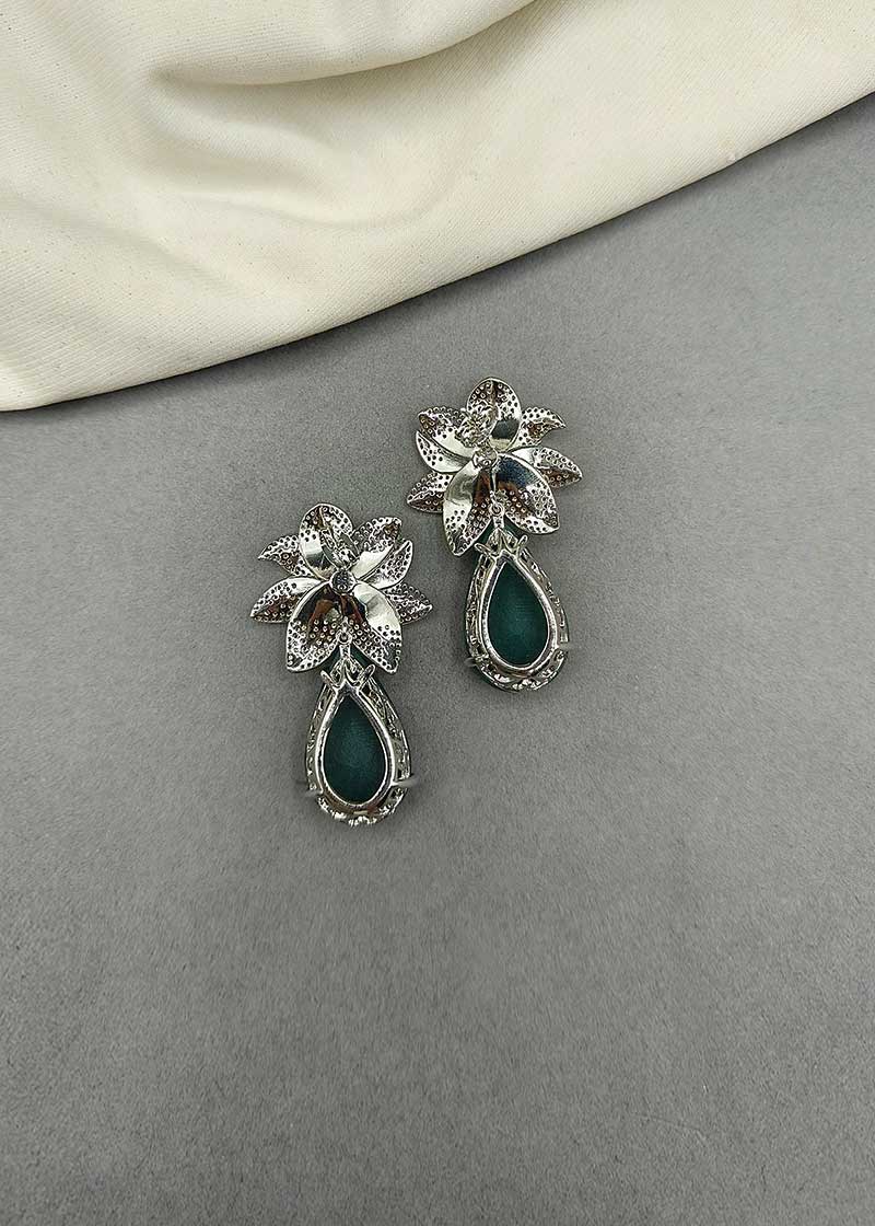 Cubic Zircon Floral Design Emerald Womens Earring