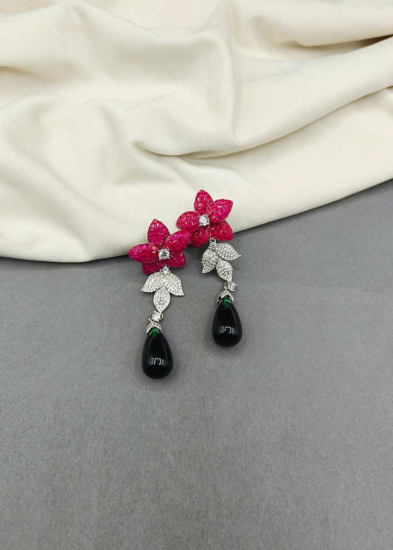 Cubic Zircon Floral Design Womens Earring