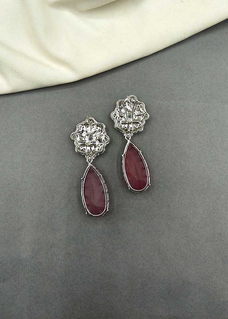 Cubic Zircon Baguette Ruby Stone Womens Earring