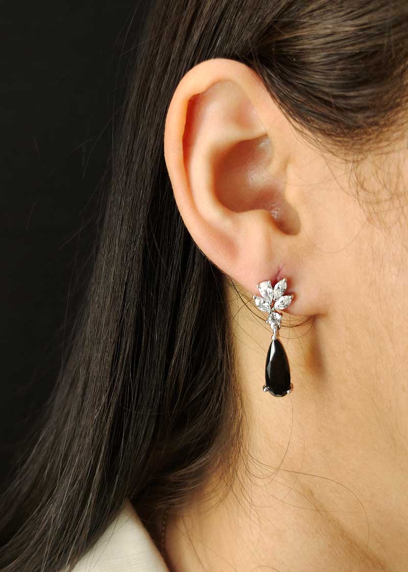 Cubic Zircon With Marquise Diamond Black Small Earring