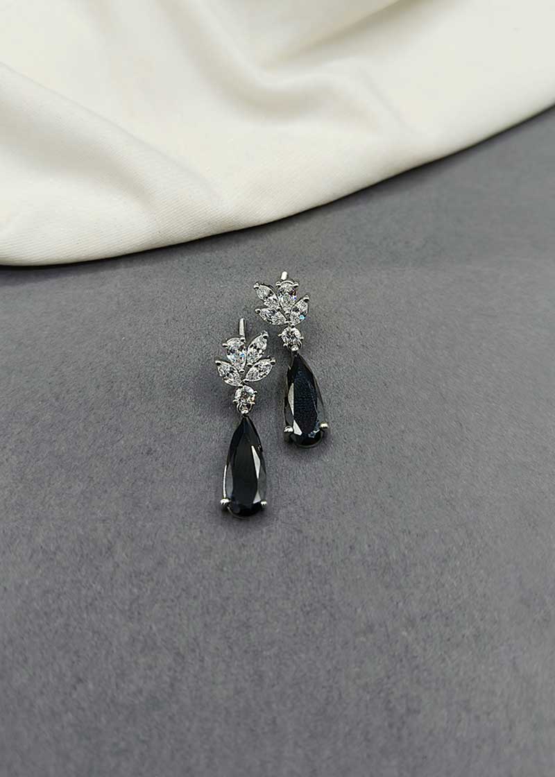 Cubic Zircon With Marquise Diamond Black Small Earring