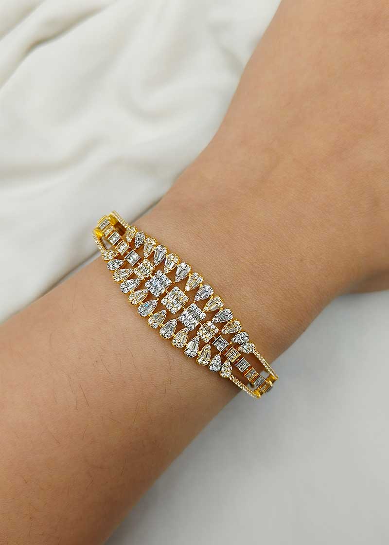 Colorful Baguette Diamond Kada Bracelet