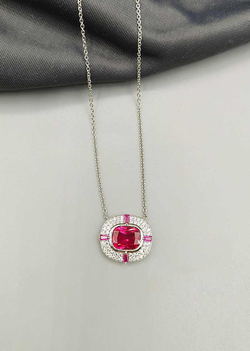 Square Cut Ruby And Green Silver Plated Pendant Set