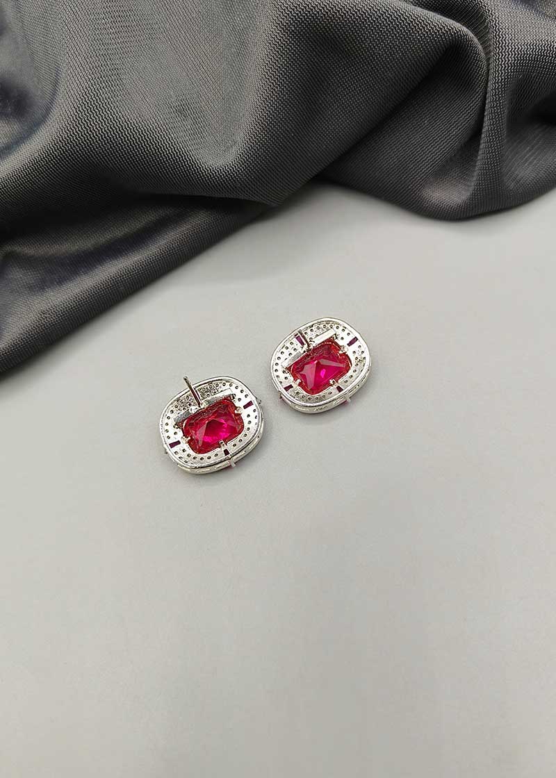 Square Cut Ruby And Green Silver Plated Pendant Set