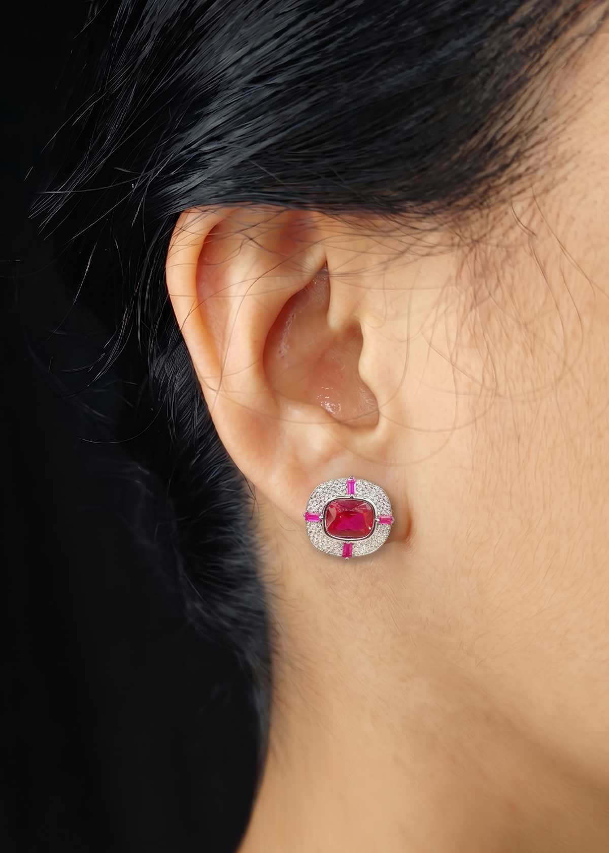 Square Cut Ruby And Green Silver Plated Pendant Set