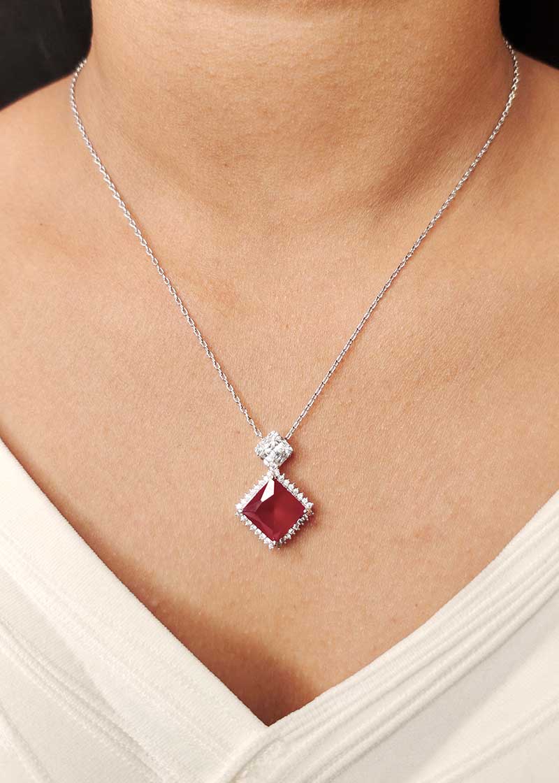 Cubic Zircon Colorful Silver Plated Designer Pendant Set