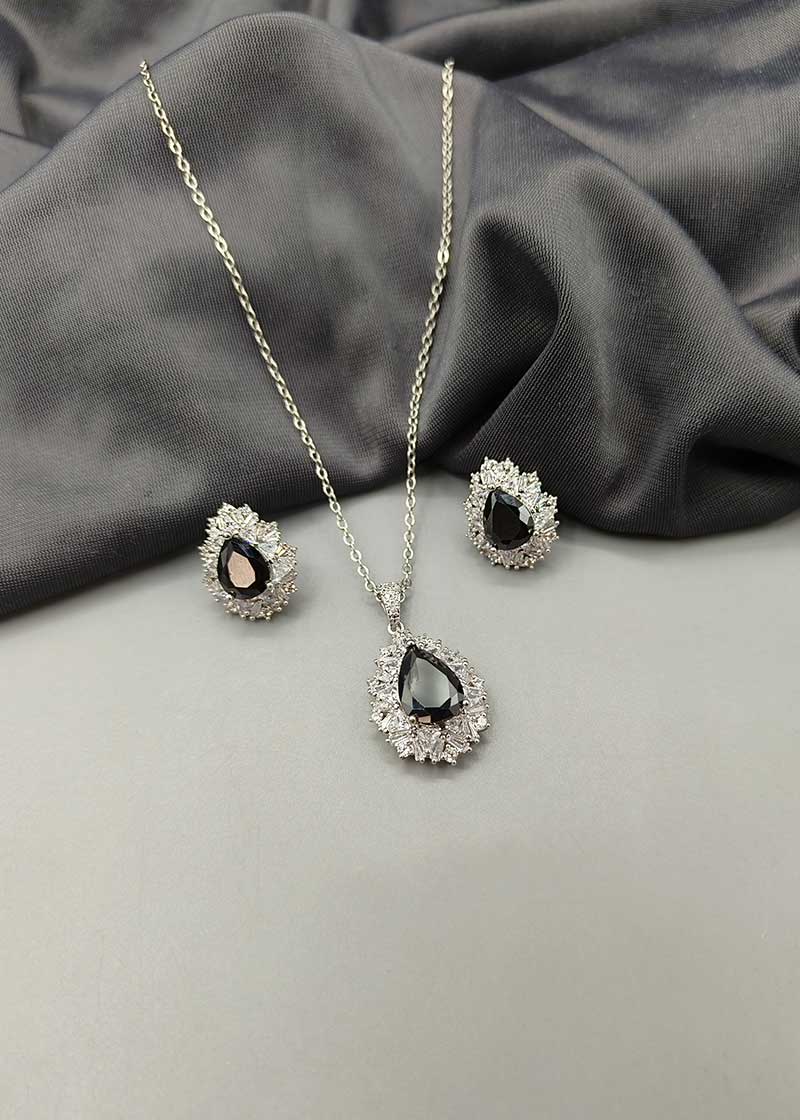 Drop Shape Colorful Diamond Pendant Set