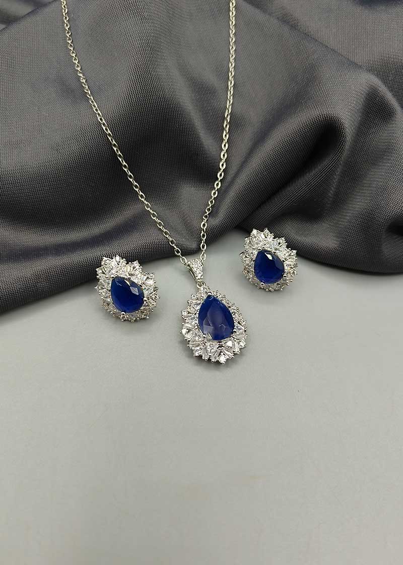 Drop Shape Colorful Diamond Pendant Set