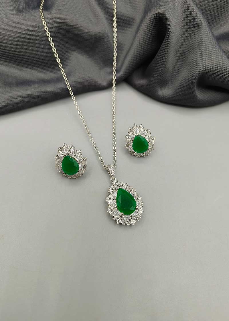 Drop Shape Colorful Diamond Pendant Set