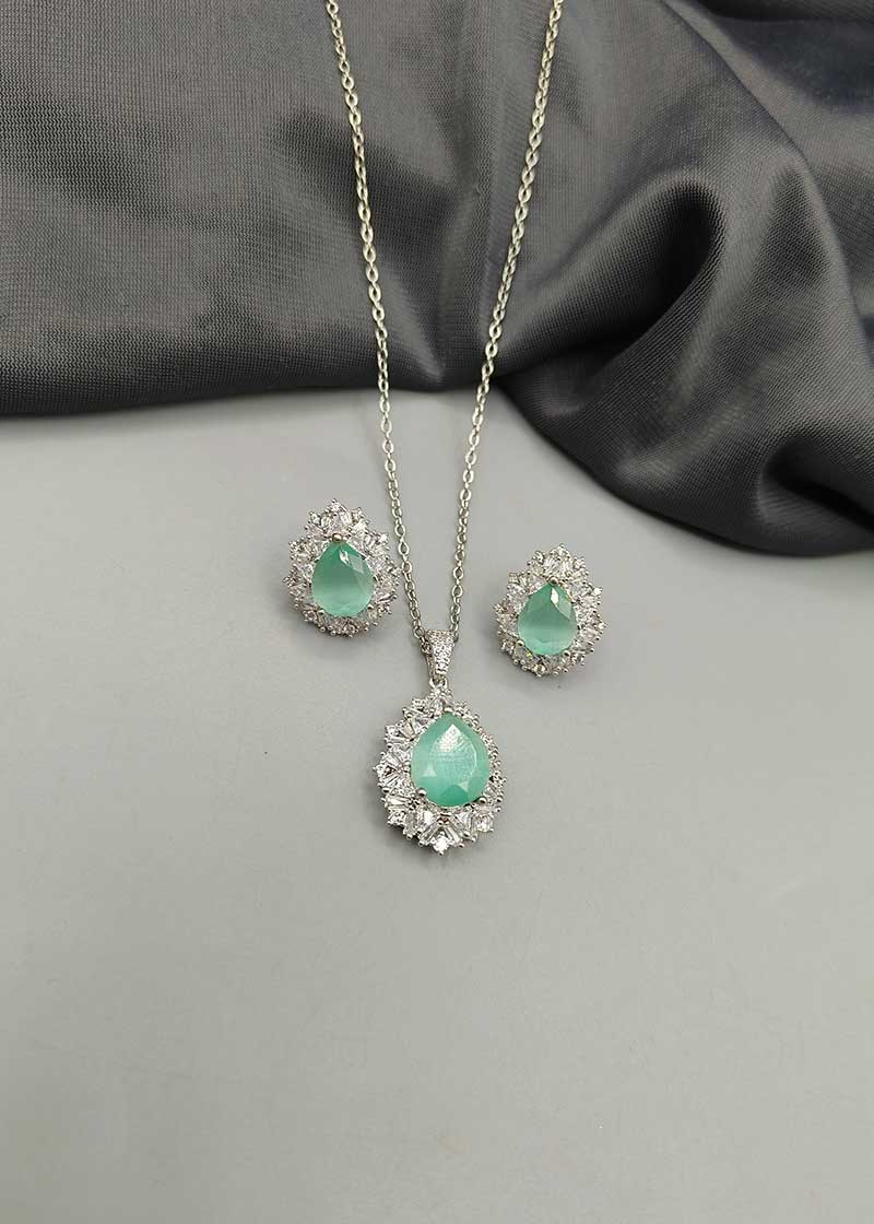 Drop Shape Colorful Diamond Pendant Set