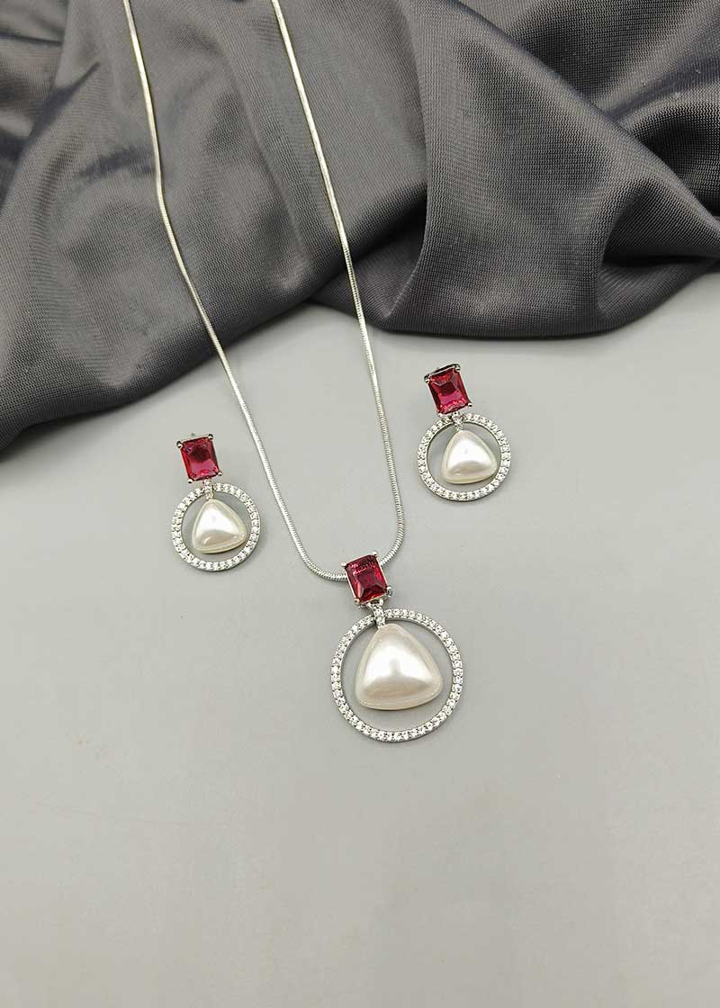 Cubic Zircon Hanging Pearl Designer Pendant Set