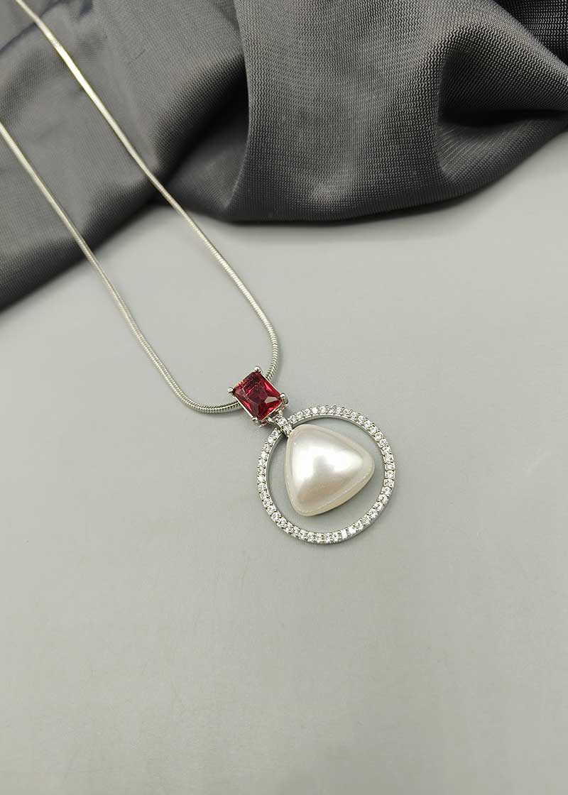 Cubic Zircon Hanging Pearl Designer Pendant Set