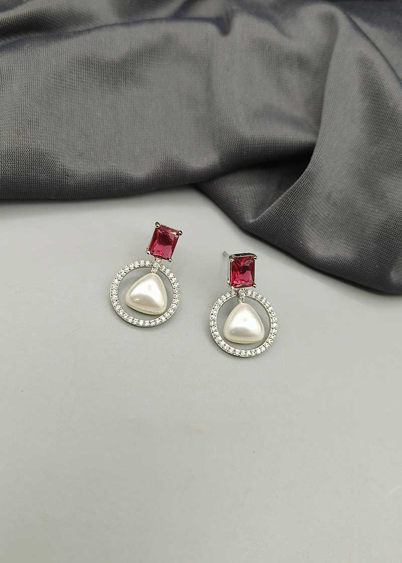 Cubic Zircon Hanging Pearl Designer Pendant Set