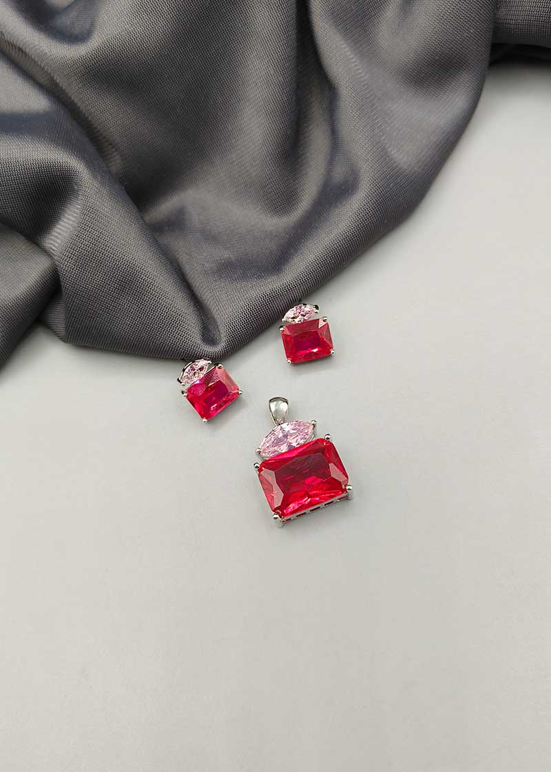 Cubic Zircon Multicolor Small Square Shape Pendant Set