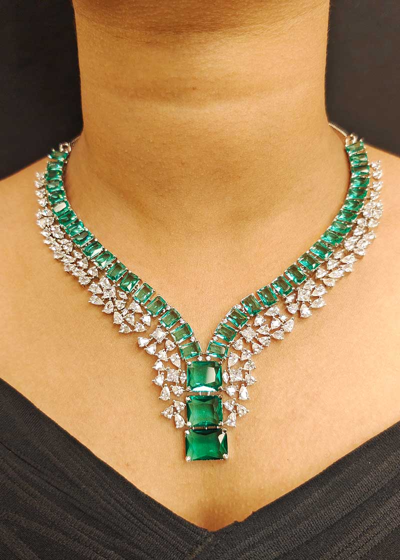 Multicolor Western Style Diamond Necklace Set