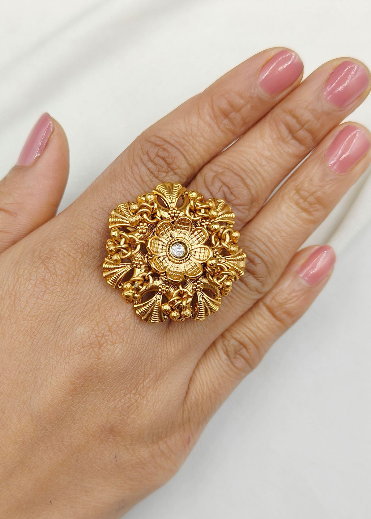 Big Antique Flower Shape Women Adjustable Ring