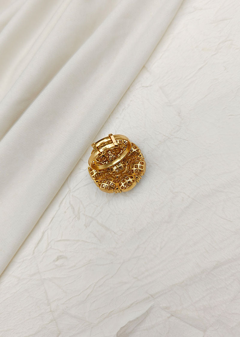 Kundan Round Shaped Traditional Adjustable Big Finger Ring For Women