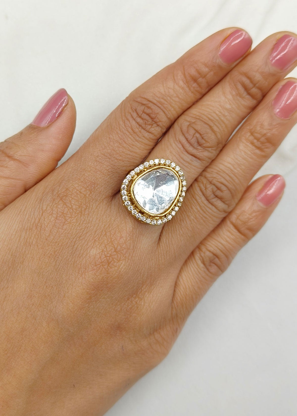 Uncut Single Kundan Cubic Zircon Adjustable Finger Ring For Women