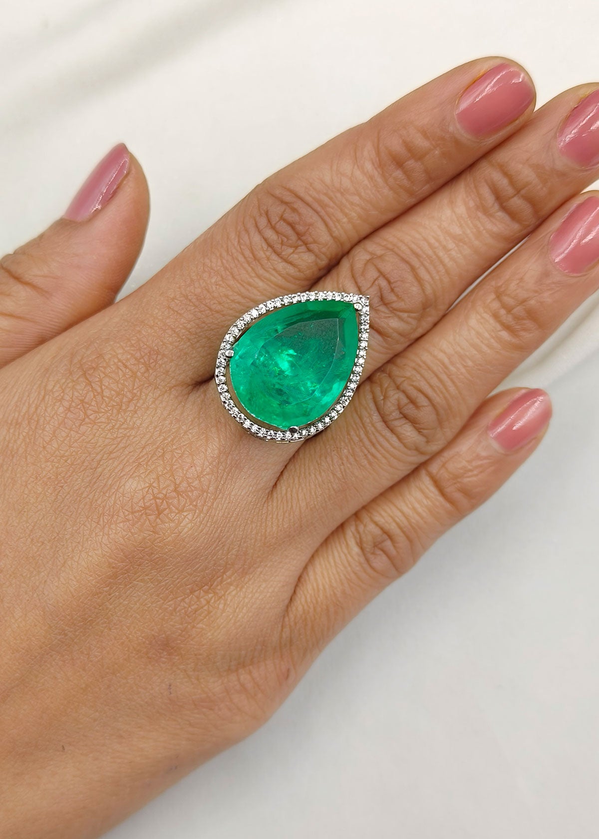 Big Drop Shaped Emerald Adjustable Women Ring