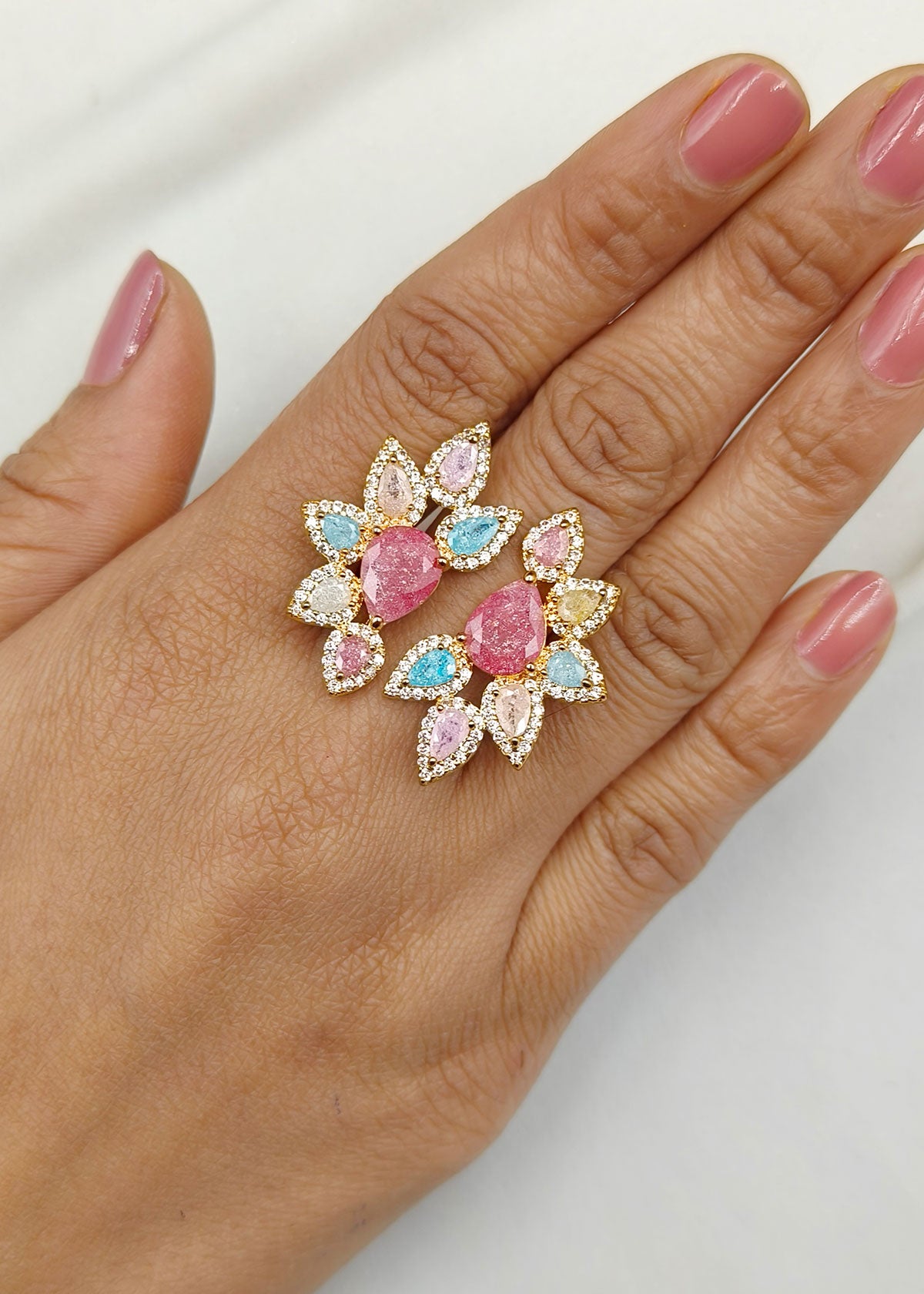 Gold Plated Multi-Colour Women Adjustable Ring