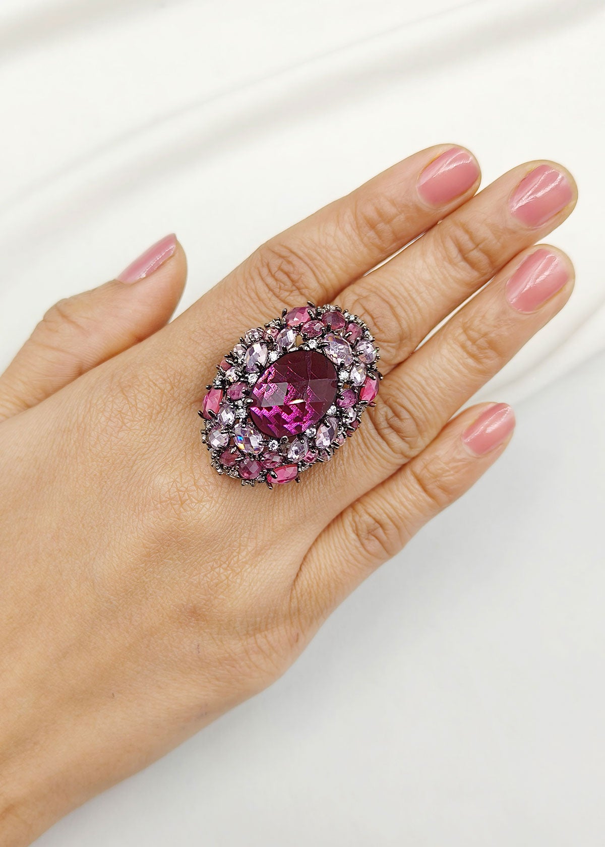 Vintage Style Big Oval-Shaped Ruby Women Adjustable Finger Ring