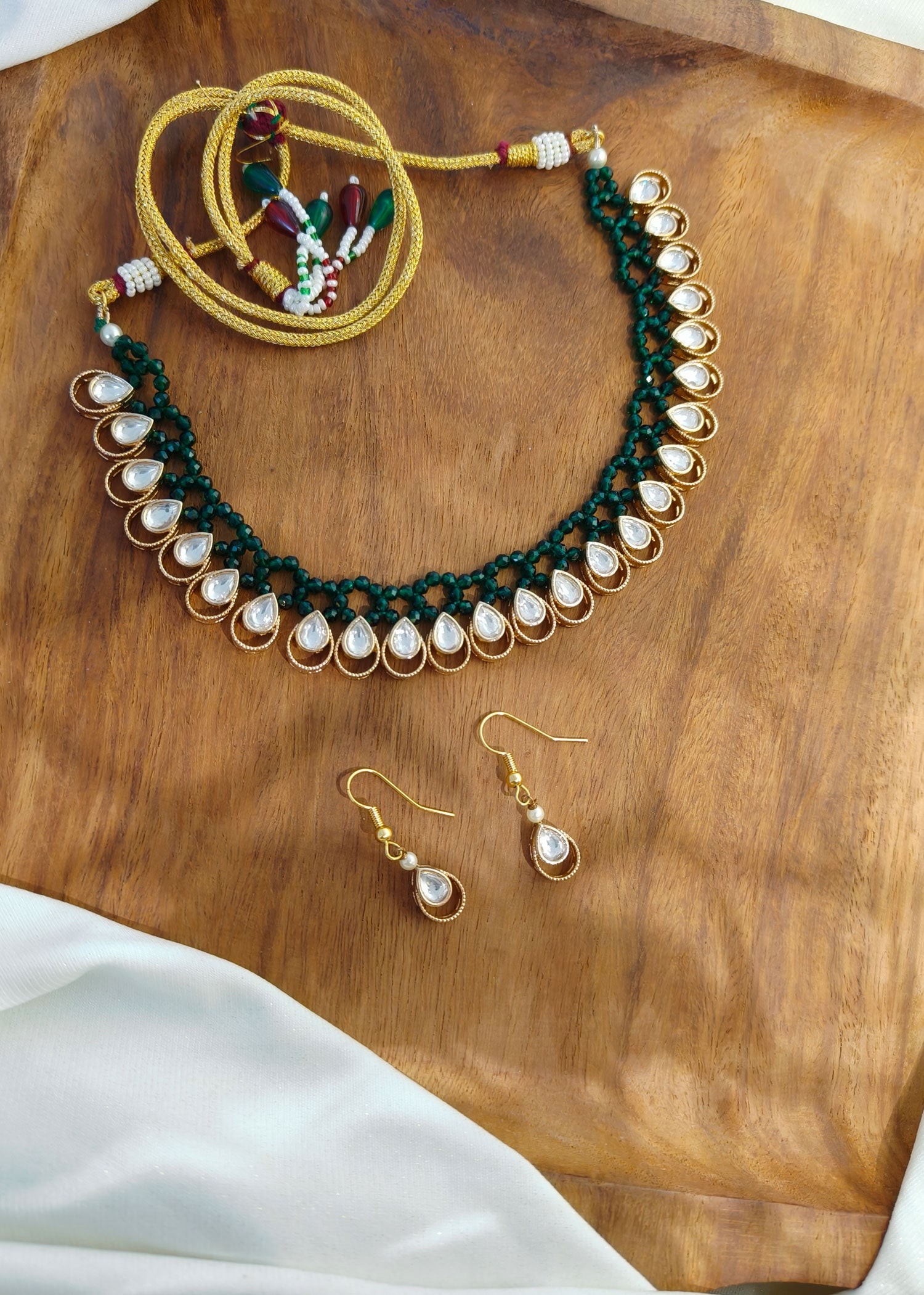 Green Kundan Drop Shape Necklace Set