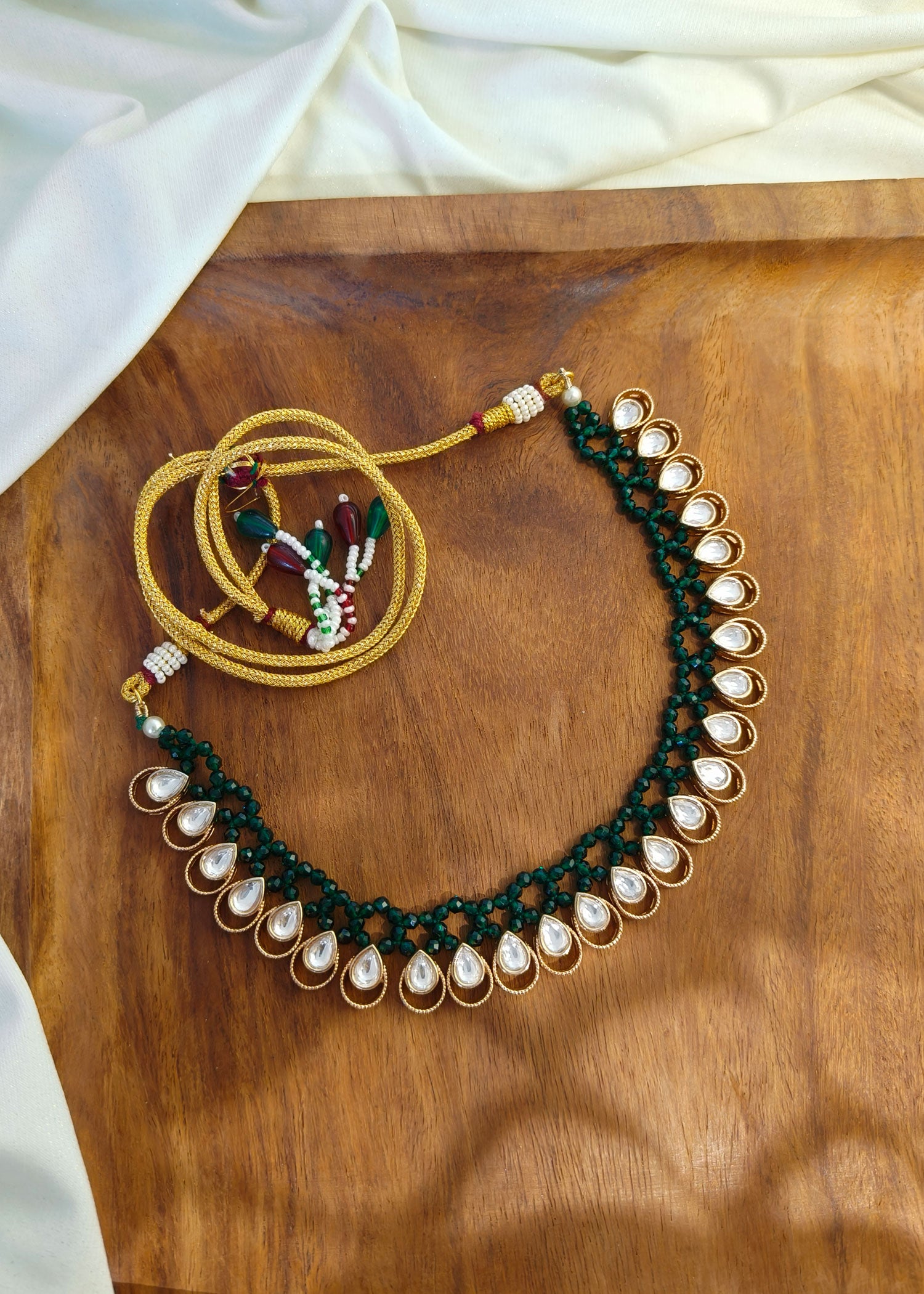 Green Kundan Drop Shape Necklace Set