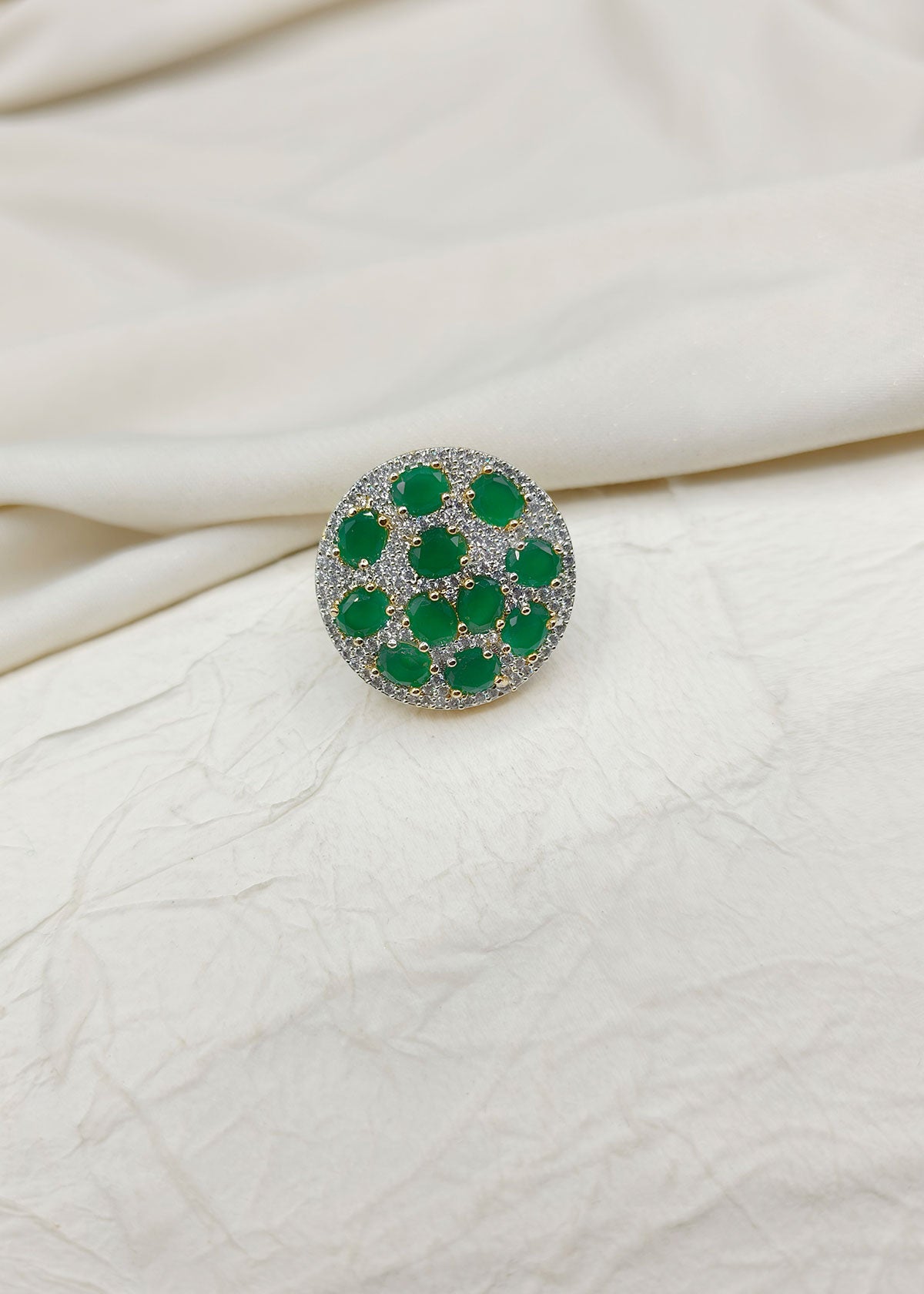 Big Round Diamond And Stone Studded Women Adjustable Finger Ring