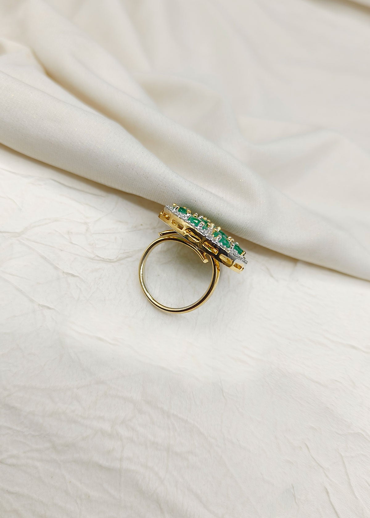 Big Round Diamond And Stone Studded Women Adjustable Finger Ring