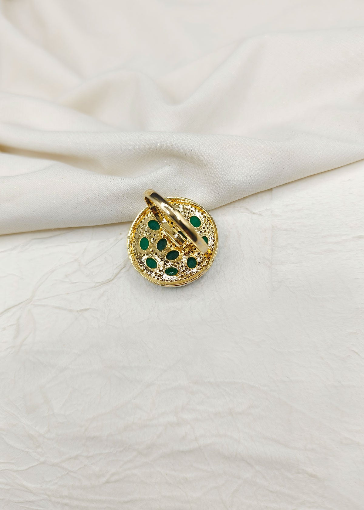Big Round Diamond And Stone Studded Women Adjustable Finger Ring