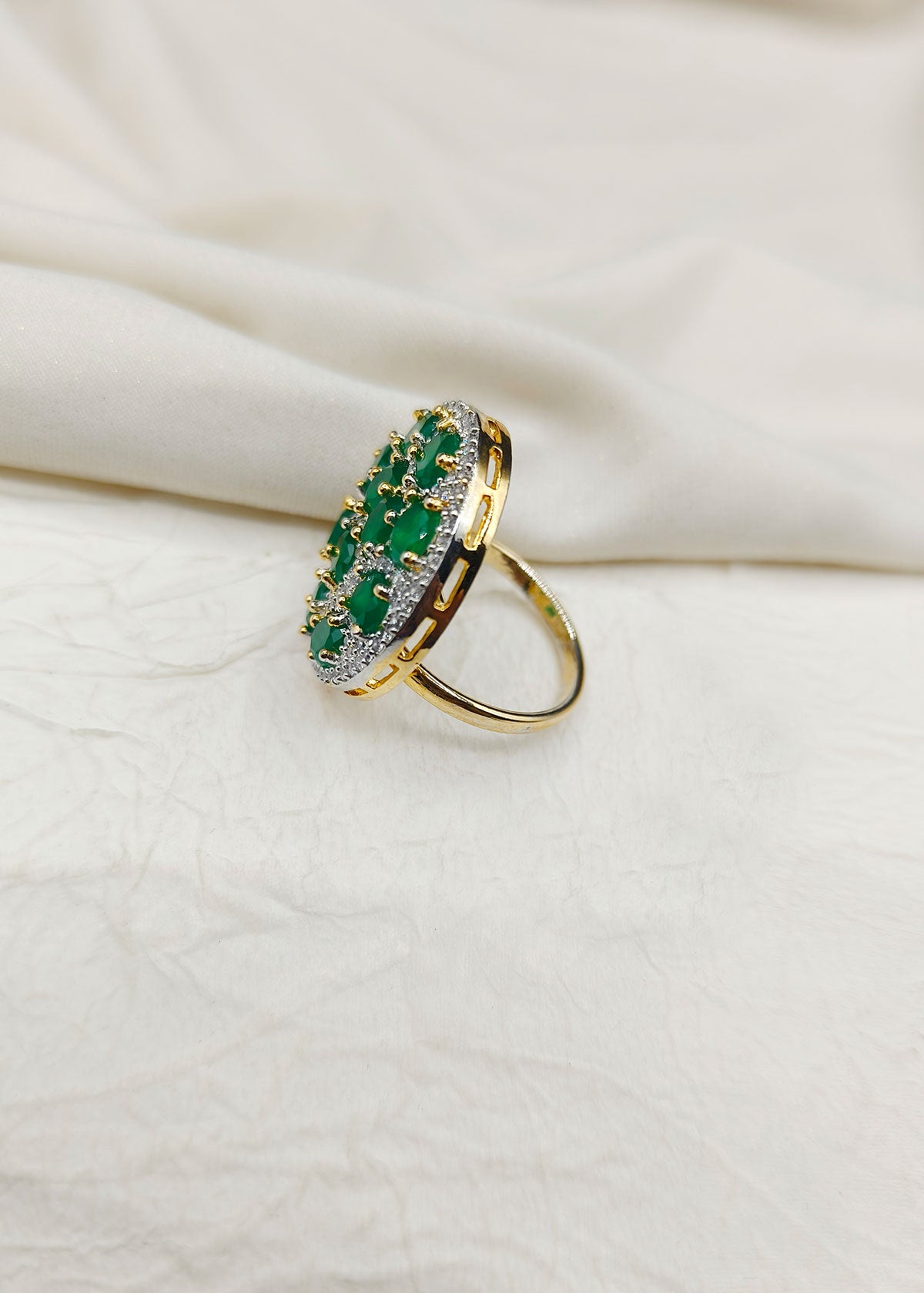 Big Round Diamond And Stone Studded Women Adjustable Finger Ring